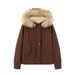 Women's Detachable Faux Fur Collar Jacket | Cropped Winter Coat | American Minimalist Style (XS-L)_ecoleips.com