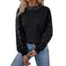 Pearl Embellished Round Neck Long Sleeve Knit Sweater For Women – Elegant & Comfortable Blouse With Lantern Sleeves (Black, Red)_ecoleips.com