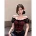 Retro Fashion Sexy Lace Knot One Shoulder Top Women Summer Sweet Spicy Slim Fit Square Collar T-Shirt Casual Style_ecoleips.com