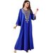 Women's Loose Long Sleeve Embroidered Dress Solid Color plus Size Robe 4330 Cross Border Hot Selling Muslim Fashion_ecoleips.com