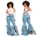 Fringe Hem Flared Jeans For Women, Boho Chic Distressed Bootcut Denim Pants With Side Slits, Stretchy Comfort From S To 2XL_ecoleips.com