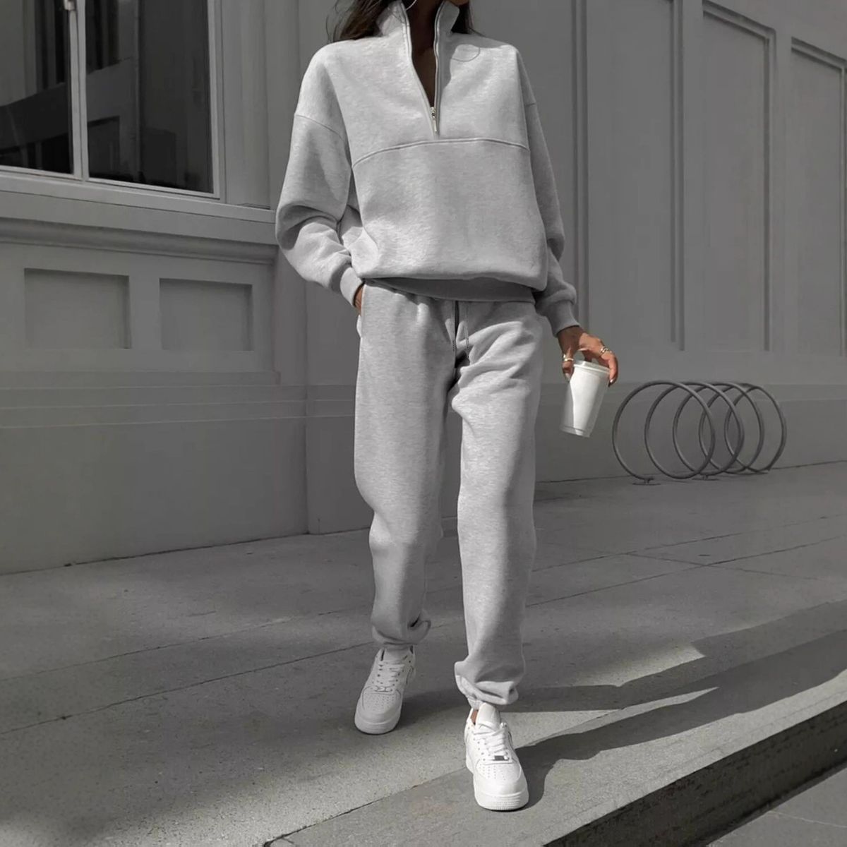 Women's Clothing Autumn Winter Solid Color Long Sleeved Fleece Lined Pullover Sweater And Elastic Waist Jogger Pants Two Piece Set_ecoleips.com