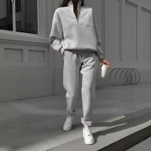 Women's Clothing Autumn Winter Solid Color Long Sleeved Fleece Lined Pullover Sweater And Elastic Waist Jogger Pants Two Piece Set_ecoleips.com