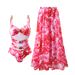 Women's Fashionable Sexy Swimsuit Red One Piece Chiffon Print Swimwear Set_ecoleips.com
