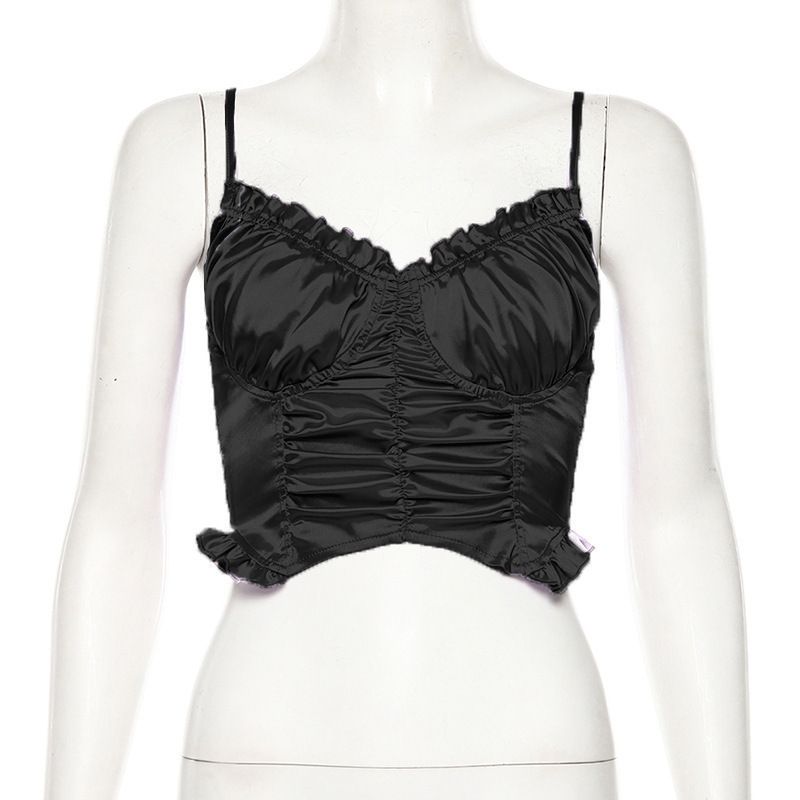 Summer Camisole Slim Crop Top European And American Instagram Fashion 2025 New Style Open Back Ruffled Inner Layer Women's Clothing_ecoleips.com