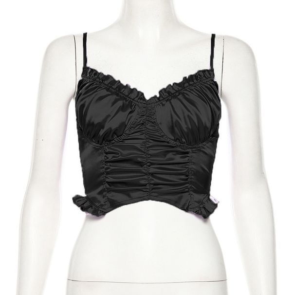 Summer Camisole Slim Crop Top European And American Instagram Fashion 2025 New Style Open Back Ruffled Inner Layer Women's Clothing_ecoleips.com