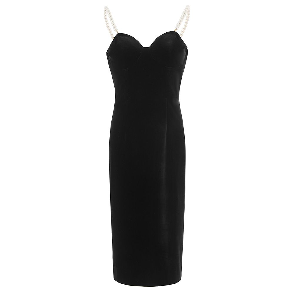 Velvet Strappy Bodycon Dress - Elegant V-Neck Backless Midi Dress For Women, Stretchy & Flattering Fit, Party & Evening Wear_ecoleips.com