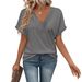 2026 Summer European And American Foreign Trade New Women's Loose Plus Size V-Neck Solid Color Short Sleeve_ecoleips.com