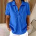 European And American Women's Summer Cotton Linen Solid Color Casual Shirt Short Sleeve Loose Top_ecoleips.com