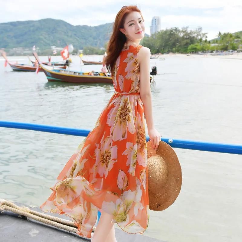 Summer Chiffon Bohemian Women Long Fairy Super Sweet Beach Dress For Seaside Vacation_ecoleips.com