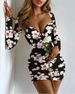 Women's Fashion Long Sleeved Square Neck Sexy Low Cut Slim Fit Wrap Hip Print Dress For Women_ecoleips.com