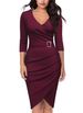 New European And American Three Quarter Sleeve V Neck Office Dinner Party Dress Women's Clothing_ecoleips.com
