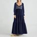 Women's Hot-Selling Long Sleeve Ruched Layered Ruffle Hem Maxi Dress_ecoleips.com