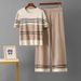 Women's Cross Border round Neck Knit Set Jacquard Loose Sweater Elegant Top Casual Sports Wide Leg Pants for Spring Summer_ecoleips.com
