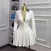 Women's Foreign Trade V-neck Long-sleeve Dress, French Style, Slim Fit, Waist-cinching, Slimming, Pleated Short Dress_ecoleips.com