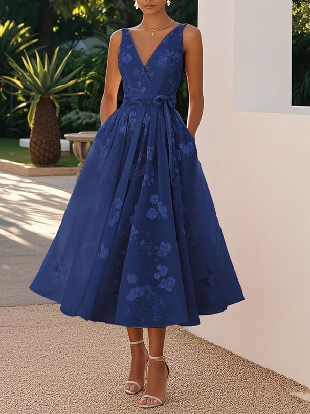 2026 European And American Women's Dress Banquet Evening Dress Sleeveless Vest V-neck Digital Printed Dress_ecoleips.com
