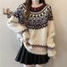 "Nordic Fair Isle Knit Sweater – Women's Thick Acrylic Winter Pullover (Navy/Red/Gray, S-5XL, Snowflake & Reindeer Jacquard)"_ecoleips.com