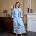 Muslim Round Neck Robe Fashionable Temperament Abaya Diamond Cannon Bead Print Dress_ecoleips.com