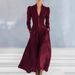 Elegant V-Neck Balloon Sleeve Dress – Satin Wrap Waist With Flared Hem For Weddings & Evening Events (Navy, White, Black, Burgundy, Sky Blue)_ecoleips.com