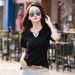 Summer Korean Version Of The New V-neck Short-sleeved Thin T-shirt Women's Slim Casual Fashion Versatile Solid Color Bottoming Shirt_ecoleips.com