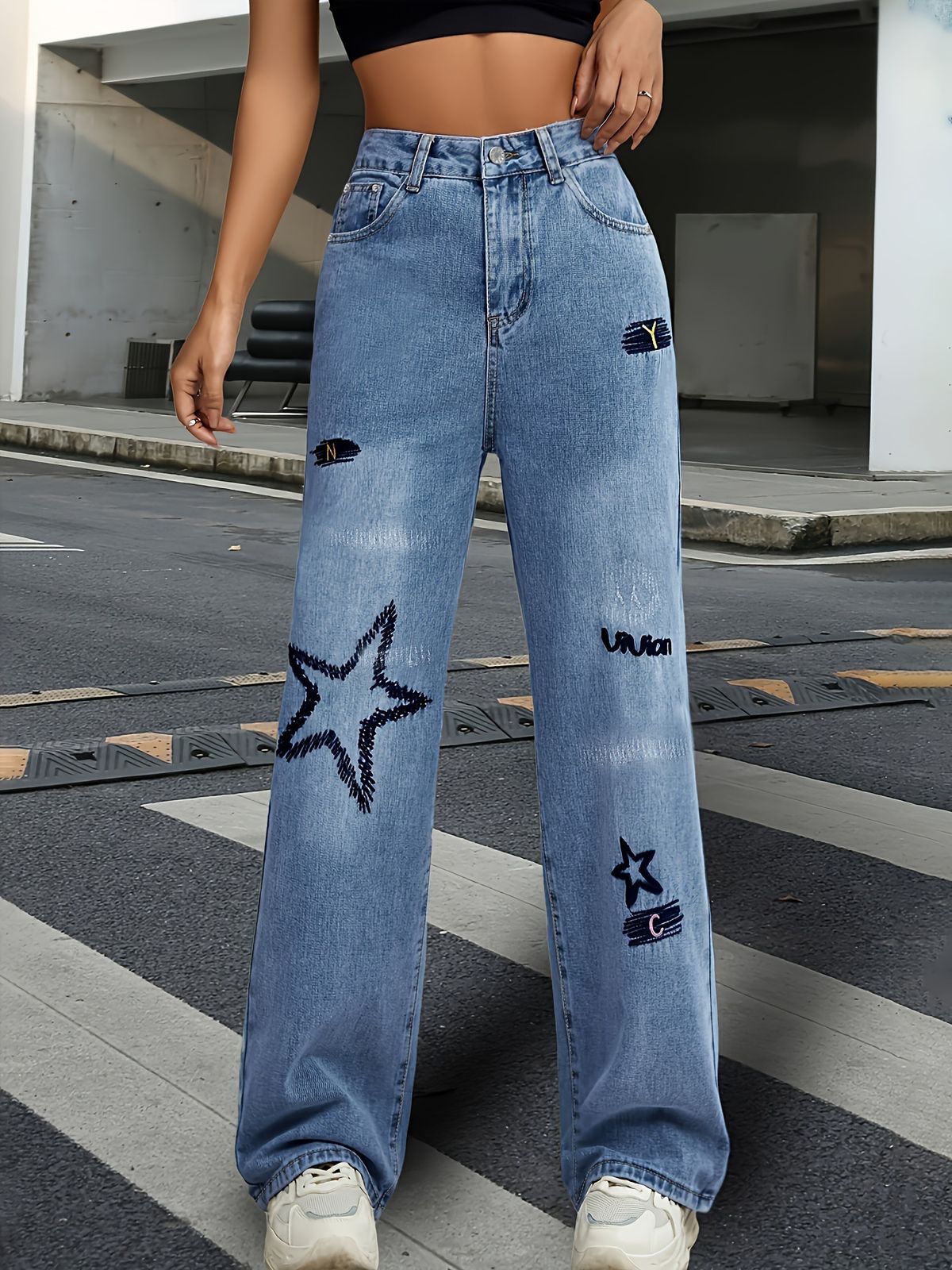 Women's Clothing Wide Leg Jeans New High Waist Straight Leg Loose Drape Mopping Pants_ecoleips.com