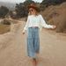 Bohemian A-Line Denim Skirt With Layered Hem & Abstract Print - Mid-Length Raw Edge Denim Skirt For Women_ecoleips.com