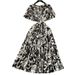 Slimming Design One-Piece V-Neck Tie Waist Short Sleeve Floral For Women Summer Elegant French Style Long Dress_ecoleips.com