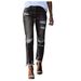 Women's Slim Fit Ripped Denim Jeans Solid Color Relaxed Everyday Wear Comfortable Feshion_ecoleips.com