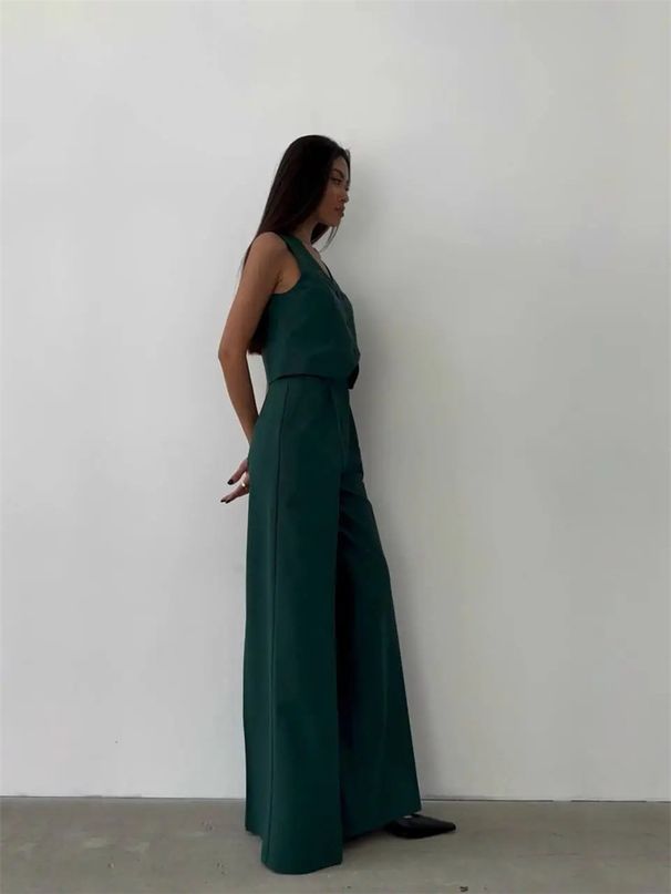 Women's Elegant Two Piece Set V Neck Button Decorated Vest Top And Trousers Commuter Clothing Spring/Autumn Summer_ecoleips.com