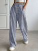 K New Striped Wide Leg Pants With Drawstring Pockets, Casual Pants, Straight Leg Pants, Women's Clothing_ecoleips.com