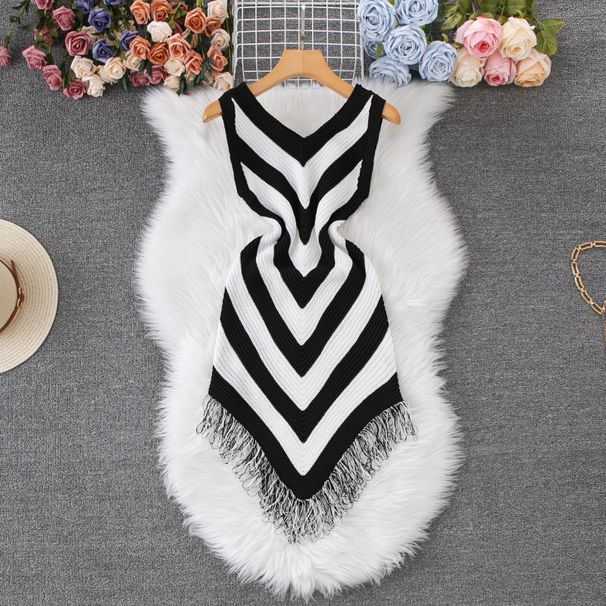 Women's Clothing Striped Tassel Knitted Tight Temperament Dress_ecoleips.com