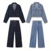 Women's Clothing Stylish Denim Shirt & High-Waist Pants Set – Women’s Casual Office & Streetwear Outfit_ecoleips.com
