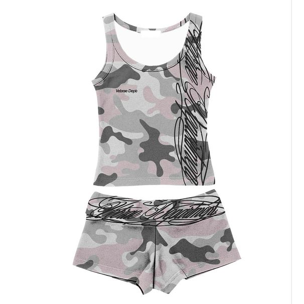 Y2K Vintage Crop Top And Shorts Set, U-Neck Sleeveless Top With American Letter Print, Retro Summer Outfit_ecoleips.com