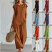Women's Bohemian Two-Piece Set Round Neck Button Down Short Sleeve Top And Wide Leg Pants Beach Vacation_ecoleips.com