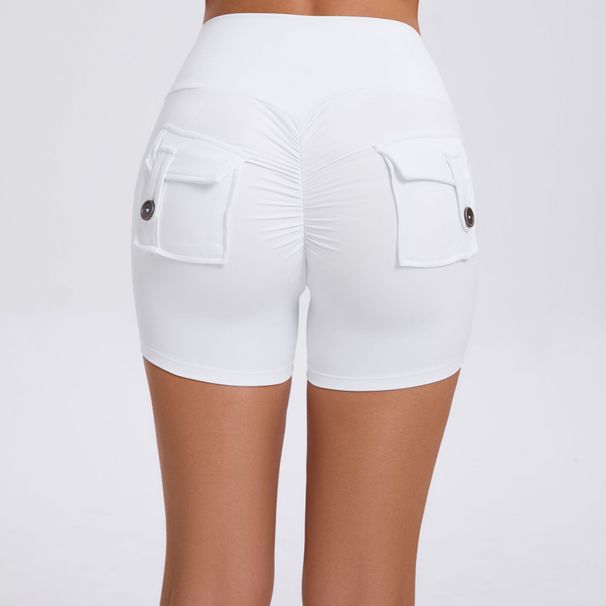 K Workwear Tight Shorts Women's High Waist Elastic Hip Lifting Button Yoga Pants Quick Drying Running Fitness Pants_ecoleips.com
