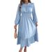 Real Shot Of 2026 Spring/Summer European And American Solid Color Elegant Ruffled Waist-cinching Pleated Long Dress_ecoleips.com