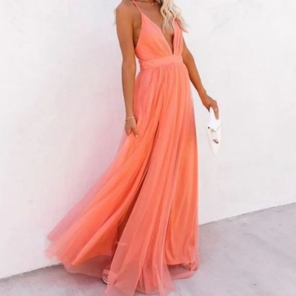 2024 European And American Women's Cross-Border Hot-Selling Fashion Casual Strapless Driving Camisole Sheer Dress_ecoleips.com