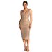 Women's Clothing Sexy Backless Rhinestone Strappy Bodycon Dress - V-Neck Sleeveless Midaxi Dress Stretchy Milk Silk Fabric Elegant Club Wear_ecoleips.com