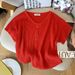 Women's Western Style Ice Silk Knit Sweater Simple V Neck Short Sleeve T Shirt Korean Style Summer Top Real Shot Spot_ecoleips.com