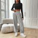 Voya Women's Foreign Trade European American Minimalist Style Gray High-waisted Wide-leg Casual For Women, New Spring Drapey Loose-fitting Ankle Pants_ecoleips.com