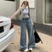 Minghai Vintage Distressed Wide-Leg Jeans For Women, 2025 Autumn New Style, Straight Loose Floor-Length Pants_ecoleips.com