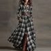 New 2025 Autumn Long Sleeved Plaid Printed Dress Fashion Women's Lapel Pocket Commuting Dress Elegant Loose Pleated Maxi Dresses_ecoleips.com
