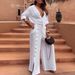 Women's Spring Casual Two Piece Set V Neck Irregular Top Wide Leg Button Design Cotton Pants_ecoleips.com