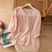 Artistic Retro Ethnic Style Cotton And Linen Embroidered Half-Sleeve Mid-Sleeve Top Summer Short-Sleeved V-Neck T-Shirt_ecoleips.com