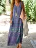 Women's Sleeveless Cross-Border Printed V-Neck Casual Bohemian Long Dress_ecoleips.com
