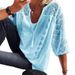 Spring New Women's Lace Hollow Out Patchwork U Neck Three Quarter Sleeve T Shirt Top_ecoleips.com