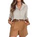 Classic Long Sleeve Stripe Shirt For Women, Versatile Button-Down Blouse With Chest Pocket, Smart Casual Office Wear_ecoleips.com