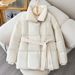Women's Mid-Length Belted Puffer Coat Winter Fashion Outerwear – Slim Fit With Detachable Hood, Black/White/Coffee_ecoleips.com