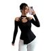 European And American Cross-border 2026 Spring/autumn New Style Hollow-out Off-shoulder Appliqué Pleated Curved Hem_ecoleips.com