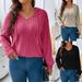 Women's Large Size V Neck Hooded Long Sleeve Striped Brushed T-Shirt Solid Color Loose Top for Autumn Winter New 2025_ecoleips.com